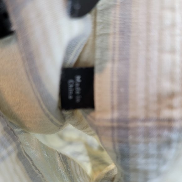 Vince Shirt Mens XL Yellow Gray Button Up Short Sleeve Plaid Linen Classic Fit - Picture 7 of 8